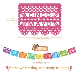Kesote 3 Guirnalda de Banderines de Fiesta Mexicana para el Día de los Muertos Cinco de Mayo Cumpleaños Decoración Multicolor Banner de Papel Picado de plástico