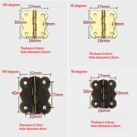 50Pcs Mini Butterfly Hinges 90 Degree Door Hinges Butt Hinges Mini Cabinet Hinges for DIY Crafts Wooden Jewelry Box (Bronze)