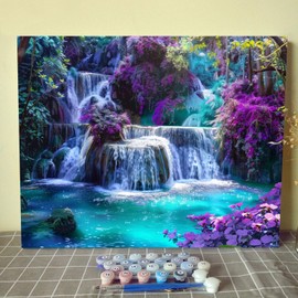 Aihonmin Mountain River Scenery Paint by Numbers Colorful Flora and Flower Paint by Numbers Kits Children,Vibrant Floral Painting Set for Home Decor and Gift for Festival DIY Frame 16 x 20 Inch