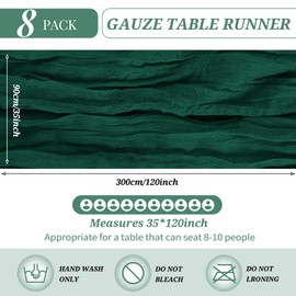 8 Pack Cheesecloth Table Runner 35 x 120 inch Long Boho Cheese Cloth Gauze Table Runners Semi Sheer 10FT Table Runner for Wedding Decor, Bridal Shower, Birthday Party, Table Decor (Emerald Green)