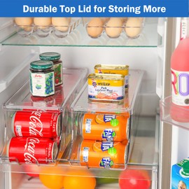 Puricon 2 Pack Soda Can Organizer Dispenser for Refrigerator, Clear Plastic Canned Food Pop Beverage Container Holder Storage Bin with Lid for Freezer Rack Pantry Cabinet Cupboard Kitchen -Standard
