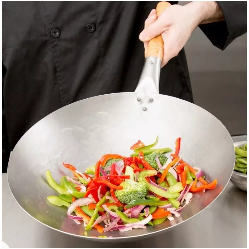 Town 14" Heavy Duty Mandarin Wok Silver Carbon Steel Round