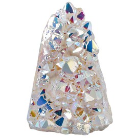 SUNYIK White AB Titanium Coated Rock Quartz Cluster Irregular Crystal Geode Stone Specimen Decor for Home Office Meditation, 2.1-4.1"