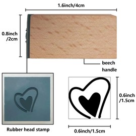 CRASPIRE Heart Wooden Rubber Stamp 3/5 Inch Pattern Mini Small Wood Stamps Vintage Reusable Print for Valentine's Day DIY Craft Card Scrapbooking Journaling Albums Card Making Planner Envelope Photo