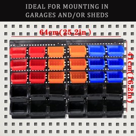 RIVTUN Wall Mounted Storage Bins Parts Rack 4 Colors Garage Plastic Shop Tool Organizer, ABS Plastic Garage Rack, Screw Storage 30 Bins