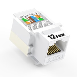 Awishwell 12 Pack Cat6 Keystone Jacks, RJ45 Keystone Jack, Tool-Less, RJ45 Wall Jack No Punch-Down Tool Required for Multi-Port Wall Plates, White