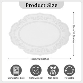 yuuzue Silicone Placemats Set of 6, Oval Table Placemats Heat Resistant Waterproof Wipeable Non-Slip Table Mat, Vintage Embossed Kitchen Placemats Table Protector for Indoor Outdoor
