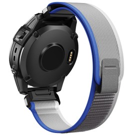 ANCOOL Fenix 7X/6X/5X Band, 26mm Easy Fit Nylon Straps Compatible for Garmin Fenix 3/5X Plus/6X Pro/Tactix Delta/Enduro 2 Bands(Blue/Grey)