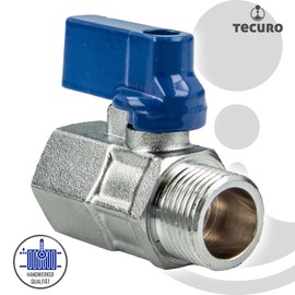 tecuro Mini Ball Valve Internal Thread Rp 3/8 Inch x Male Thread G 3/8 Inch (DN8), Nickel-Plated Brass
