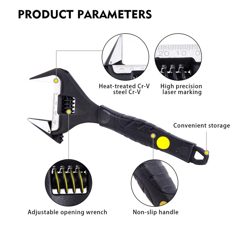 Zeguard Adjustable Spanner Set, Wide Jaw Opening Adjustable Wrench, Heavy-Duty
