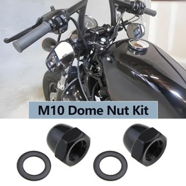 Micro Traders 4pcs Black 304 Stainless Steel Fasteners Dome M10 Nuts Kit Hex Acorn Cap Nuts with Gasket Compatible with Harley-Davidson
