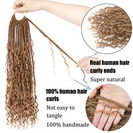 Boho Crochet Braids Human Hair 18 Inch Goddess Box Braids Crochet Hair for Black Women Human Hair Curls Pre looped Synthetic Boho Box Braid Crochet Hair Extensions(Brown, 77Strands)