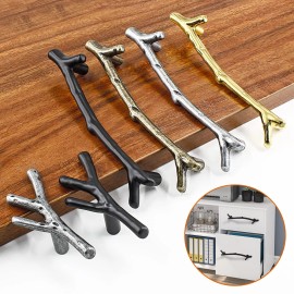 HARSKIYER 4pcs Silver Twig Drawer Handles, 3-3/4 Inch Hole Center Zinc Alloy