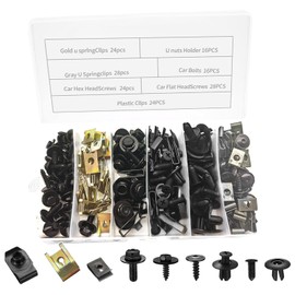 160 Pcs Car Screws and Nut Clip Kit, Universal Auto Body Engine Undertray Fender Screw Metal U-type Fastener Clips for Bumper Mounting Clips Door Trim