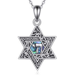 ONEFINITY Star of David Necklace, 925 Sterling Silver, Star of David Pendant Necklace, Star Jewellery, Gifts for Men and Women, Silver, Simulated Abalone