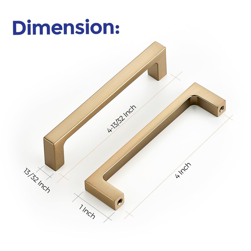 Ravinte 10 Pack Solid 4 Inch Square Cabinet Handles Champagne