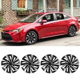DREAMIZER 16 Inch Hubcaps Set Universal Wheel Rim Covers Replacement Snap on Hub caps Silver Black Full Hubcaps Set of 4 Compatible with Honda Toyota Corolla Nissan Most Cars SUV Truck
