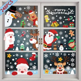 Christmas Window Stickers,pcs Christmas Snowflake Window Stickers,Reusable Static Window Clings,Xmas Window Stickers for Christmas Window Display,Double Sided Christmas Window Decorations (248 PCS)