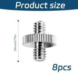 8-Piece Set of 1/4 to 1/4 Metal Camera Mounting Adapters, Double-Ended Screw 1/4" Thread Converters for Tripods, Light Stands & Camera Accessories