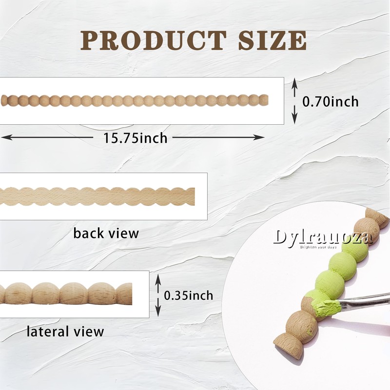 Dylrauoza Beaded Wood Trim Molding, 15 Pack Unfinished Half-Round Decorative