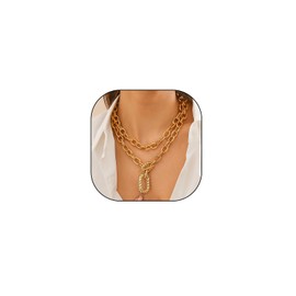 Layered Chunky Gold Chain Choker Necklace Set for Women Silver Paperclip Link Pendant Necklaces Punk Statement Carabiner Necklaces Jewelry (Gold)