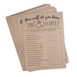 Your Main Event Prints Bridal Shower Games, Fun Activities, Kraft Minimalist Style (How Well Do You Know The Couple) - 50 Cards per Pack