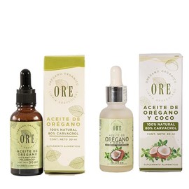ORE Aceites Orgánicos, Set de 2 Frascos de 30 ml, Orégano y Coco + Orégano