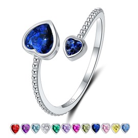 Step Forward September Birthstone Rings for Women, S925 Sterling Silver Adjustable Blue Heart Knuckle Band Ring Daughter Ring, Christmas Birthday Thanksgiving Valentine's Day Graduation Gift Jewelry
