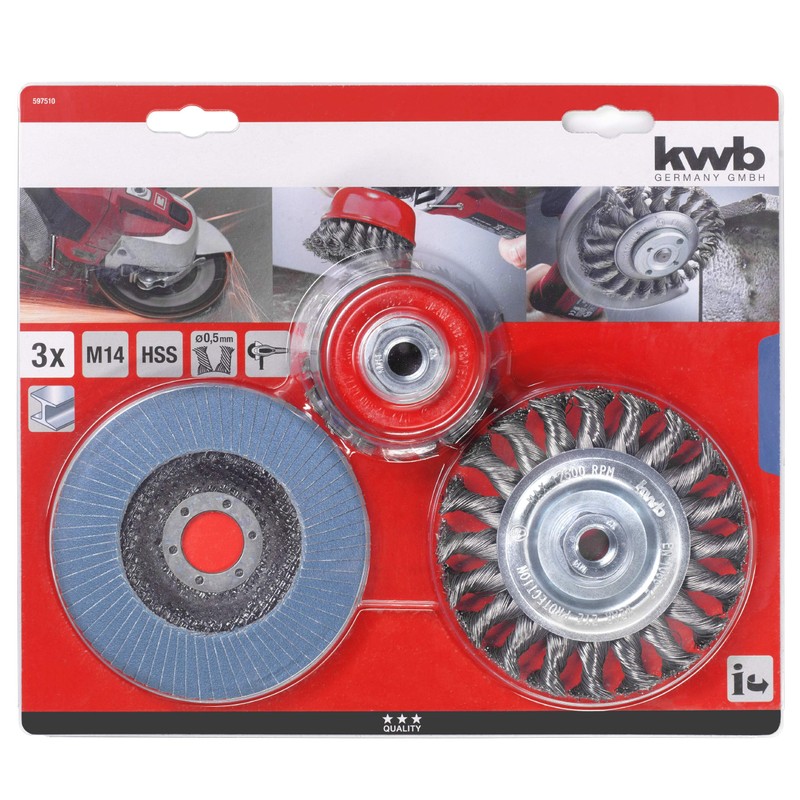 kwb 3 Piece Wire Brush Set for Angle Grinder -