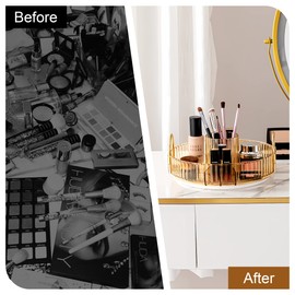 Weidace 360 Rotating Makeup Organizer, Large Capacity Perfume Organizer for Dresser, Bathroom Counter Organizer with Makeup Brush Holder, Fits Vanity, Bedroom, Bathroom Countertop (3 Tiers, Gold)