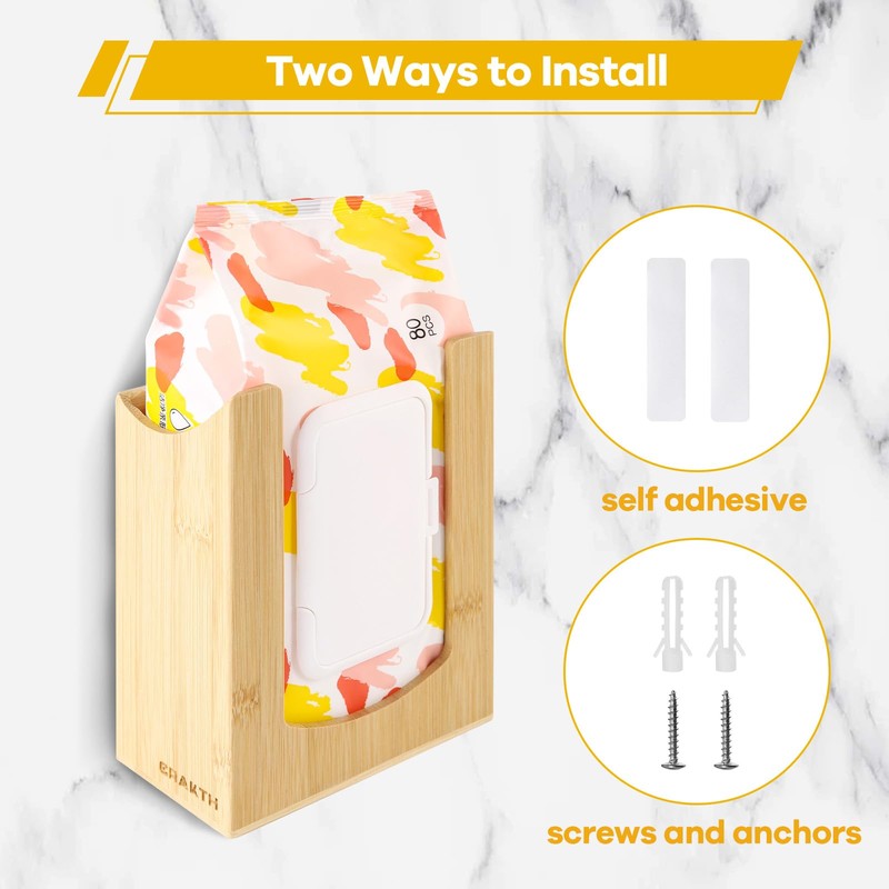 CRAKTH Bamboo Wipes Dispenser Wall Mount, Wipe Box Holder for