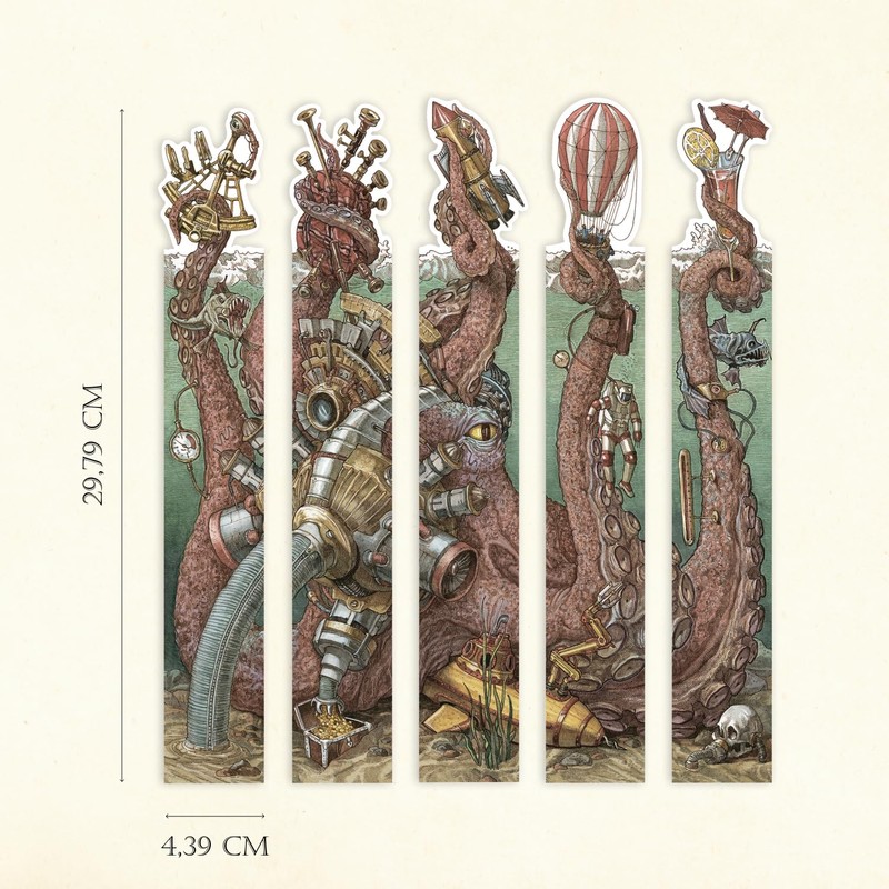 HUNGRY MINDS Hand-Drawn Octopus Bookmarks Set of 5 - Paper