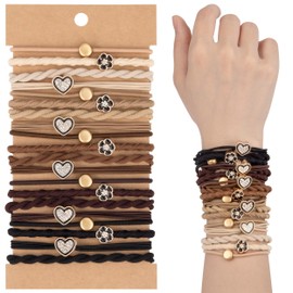 Heveer Elastic Hair Bobbles for Women Braided Hair Bobbles Bracelet Hair Bands for Women Girls Thick Medium Long Hair Pack of 20 Curry Colours, Heart, Flower