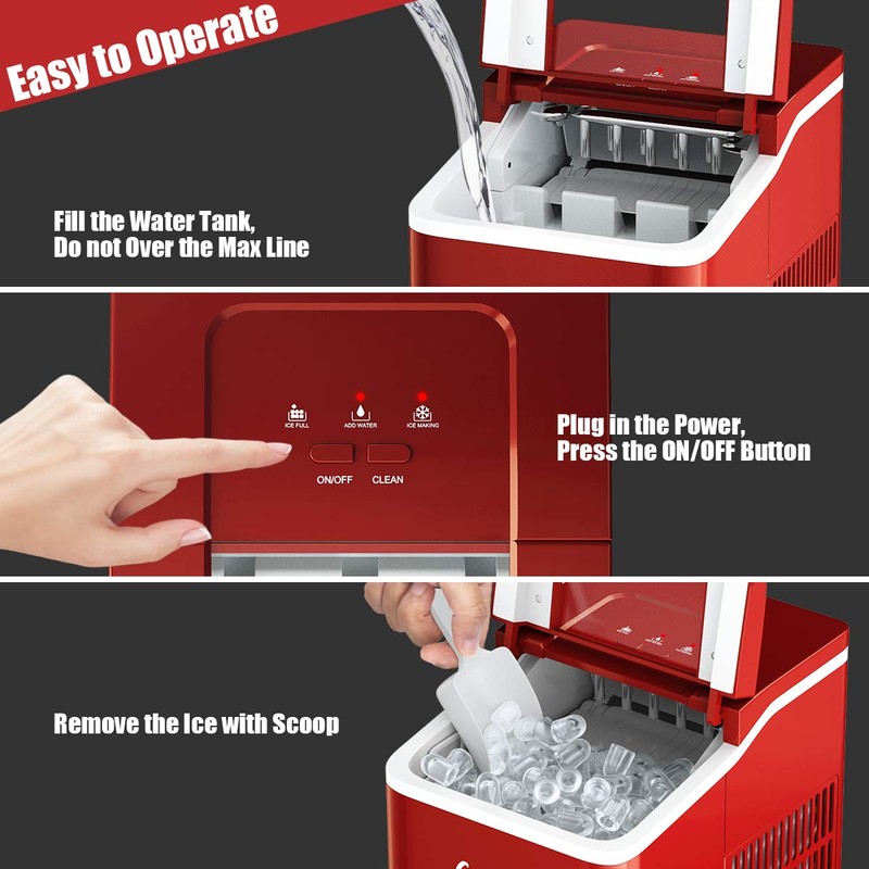 COSTWAY Countertop Ice Maker, 26Lbs/24H Portable Ice Machine with Self-Cleaning