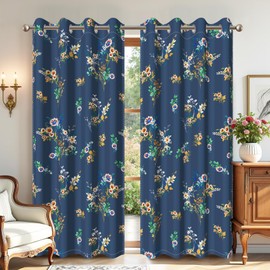 AWERT Floral Printed Blackout Curtains Colorful Wildflowers Botanical Vintage Thermal Insulated Room Darkening Window Curtains for Bedroom Living Room Set of 2 Panels, Each Size 42x84 Inches