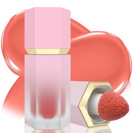 BEFIVECOK Liquid Blush for Cheeks, Soft Cream Blush with Cushion Applicator, Dewy Finish Matte Velvet Texture, High-Pigmented Blendable, Long-Wearing Blush Makeup | #04 EBULLIENT-Cool Pink