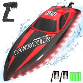VOLANTEXRC RC Boat 20MPH Fast Remote Control Boat for Adults 2.4Ghz Toy Boat for Pools and Lake with 2 Rechargeable Batteries Toys Gifts for Boys Girls, Red