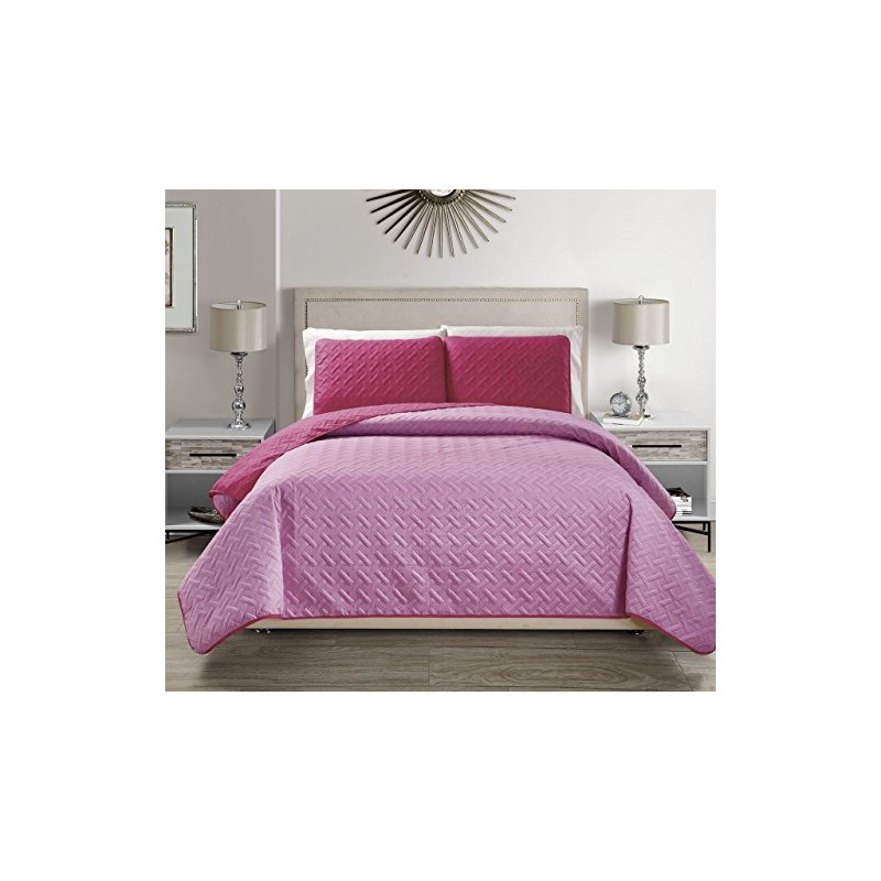 Embossed Pink Reversible Bedspread/Quilt Set King