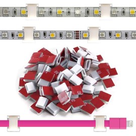 Self-Adhesive LED Strip Light Mounting Bracket Clips For 8mm and 10mm width Strip, LED Light Strip Clips, Cable Wire Organizer Clips For Vehicle,Office,Home and Camp (100-PACK White)