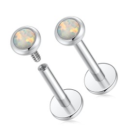 GAGABODY Labret Studs 16g G23 Titanium Labret 16G Tragus Earring 16g Helix Stud Silver Internally Threaded Labret Opal Cartilage Monroe Titanium Lip Piercing Lip Studs Tragus Piercing 10mm
