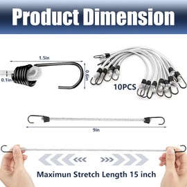 Elastic Bungee Cords, Black Bungee Straps, Bungee Cords with Hooks for Bikes, Motorcycle, Hand Carts, Wire Racks, Tents (White)