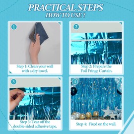 DECOCKRAT 2 Pack Foil Fringe Backdrop - Blue Shiny Tinsel Curtains for Party Decoration/Photo Booth Props - 3.3x6.6 FT Metallic Foil Backdrop for Birthday, Wedding, Graduation, Christmas.