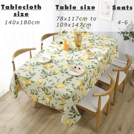 Lemon Spring Table Cloth, Yellow Wipeable Pvc Tablecloth, Retangle Waterproof Vintage Lemon Table Cover, Non-Slip Oil-Proof Lemon Tablecloth for Kitchen Party Picnic Patio(140x180cm)