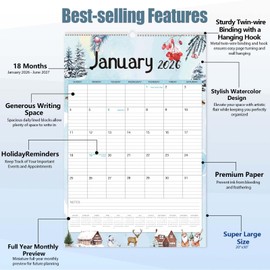 Guasslee 2026 Large Wall Calendar,20"x 30" Vertical Jumbo Hanging Wall Planner,18 Monthly Calendar from Jan. 2026 to Jun. 2027 with Lines,Spiral Binding and Notes for Easy Organizing