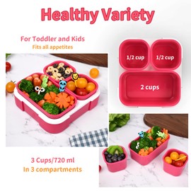 Genteen Small Kids Snack Containers for School 3 Compartment Travel Snack Containers with Dividers Portion Control Lunch box for Kids with Leak-proof Lids BPA Free (Pink)