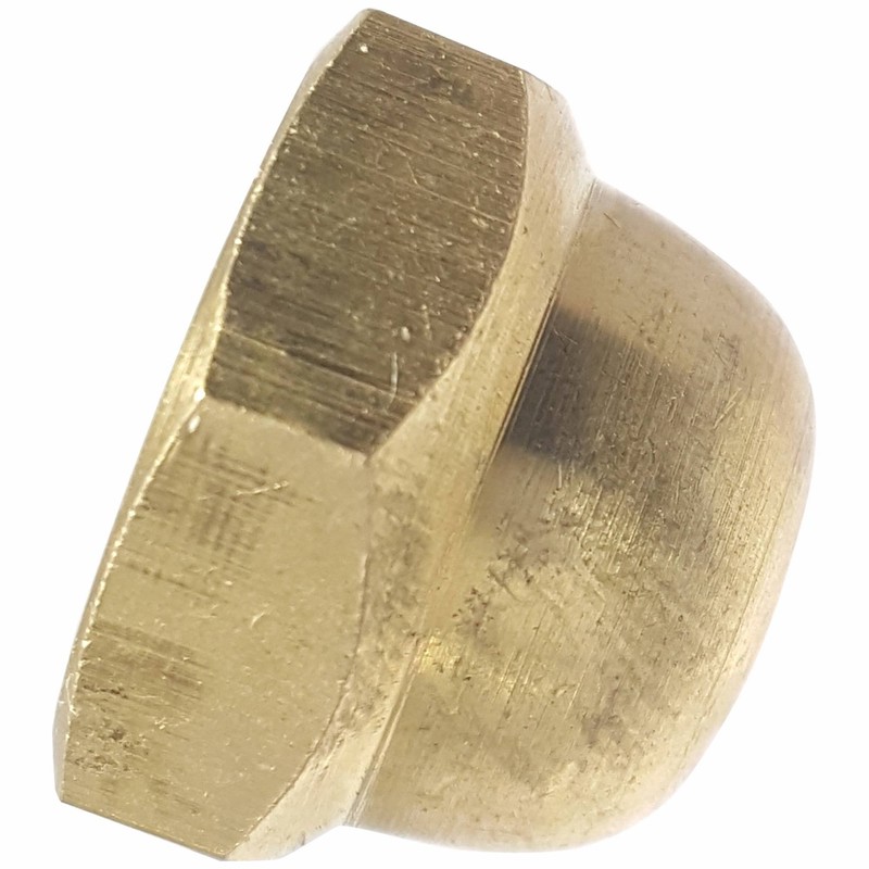 3/8-16 Hex Cap Nuts, Solid Brass, Grade 360, Commercial, Plain