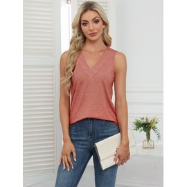 EyMuse 3 Pack Womens Tank Tops V Neck Basic Solid Color Tees Trendy Casual Flowy Summer Sleeveless Outfits, Navy+Green+Pink, M