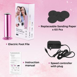 Kiafmol Electric Foot Callus Remover with 60 Pcs Sandpaper Discs ，Adjustable Speed Electric Foot File Foot Sander Black