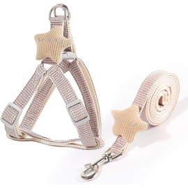 A Set of Puppy Harness and Leash The Adjustable Soft Suede Harness is Decorated with Five-Pointed Stars It is Suitable for Puppies, Small Dogs and Medium-Sized Dogs. (One Size fits All)