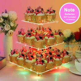 YestBuy 3 Tier Cupcake Stand - Premium Cupcake Holder - Acrylic Cupcake Tower Display - Acrylic Display for Pastry + LED Light String - Ideal for Weddings, Birthday Parties(Multicolored)